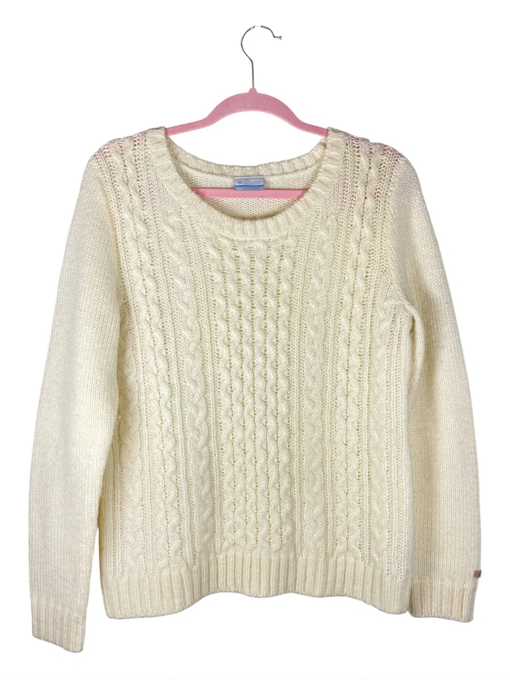 COLUMBIA Women’s Cable Knit Crew Neck Sweater Ivory L